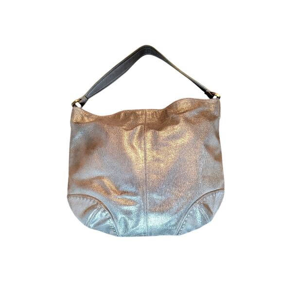 SIGRID OLSEN Leather Hobo Shoulder Bag Distressed Brush Gold Boho Handbag - Picture 1 of 15